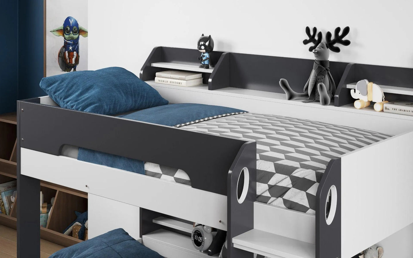 Flick Bunk Bed with Storage Drawer & Shelves